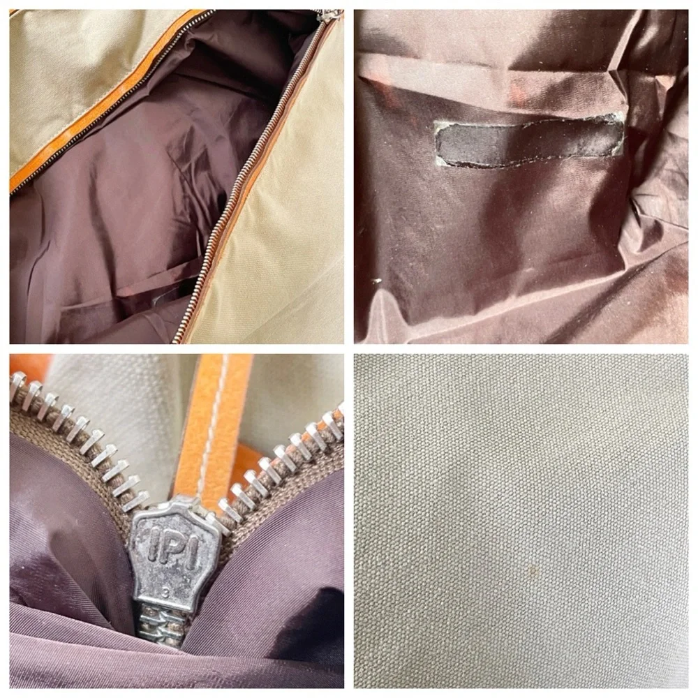 Prada tan canvas orange leather vintage oversized shoulder tote bag Y2K